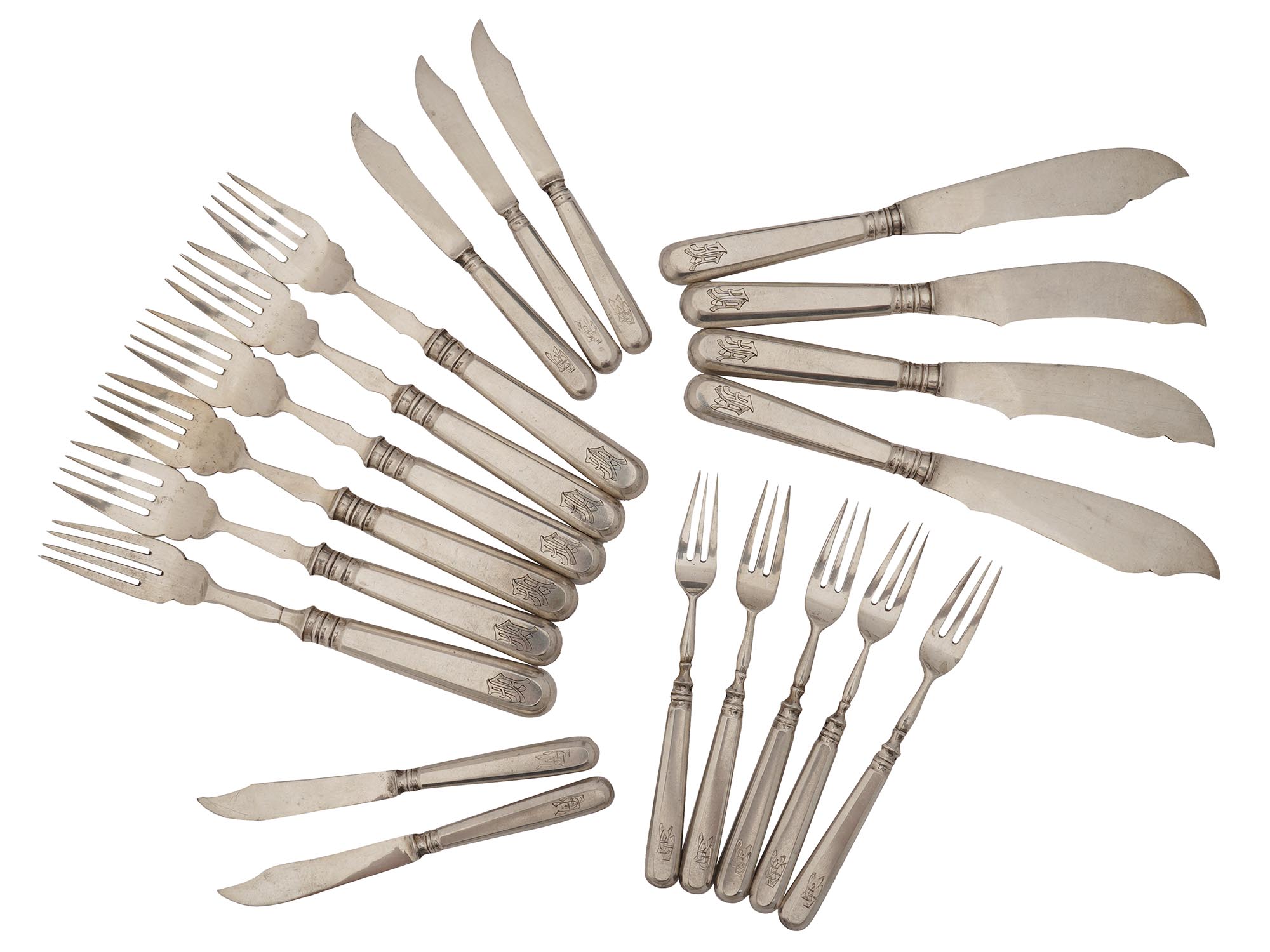 RUSSIAN STERLING SILVER FISH CUTLERY SET, 20 PCS PIC-0